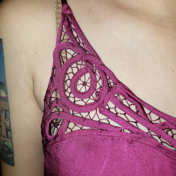 NWT Silk Purple Crochet Lace Boho Cropped Tank Top - Picture 4 of 5